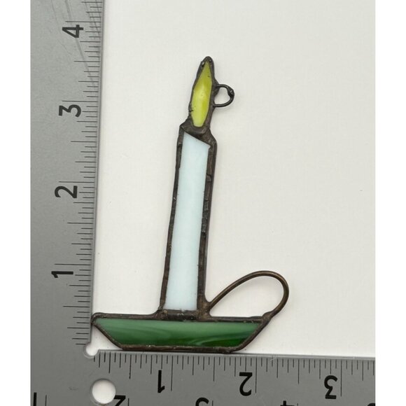 Vintage Candle Christmas Tree Ornament Faux Stained Glass Chamberstick - Picture 3 of 6